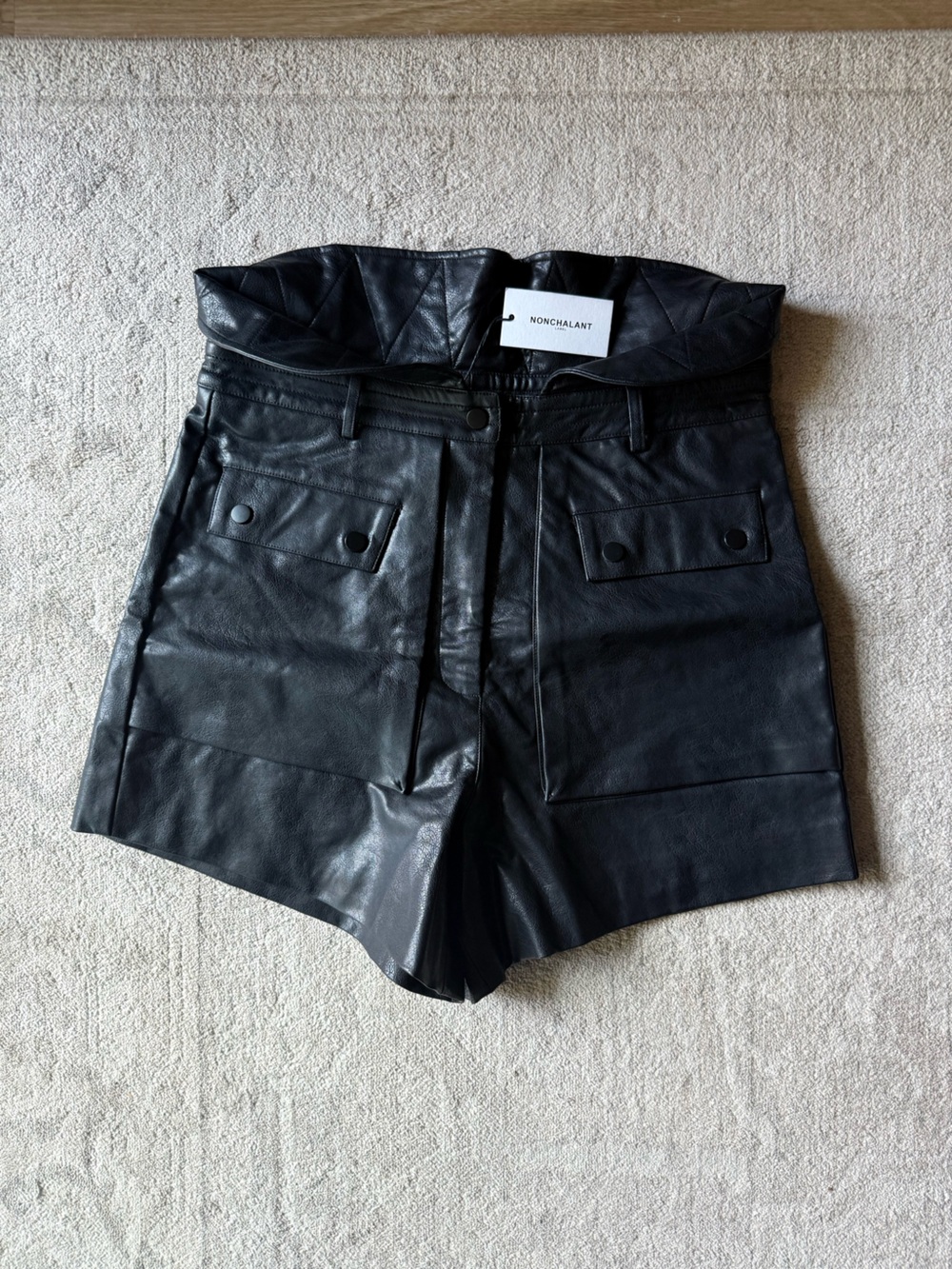 Men’s Black Leather Cargo Shorts